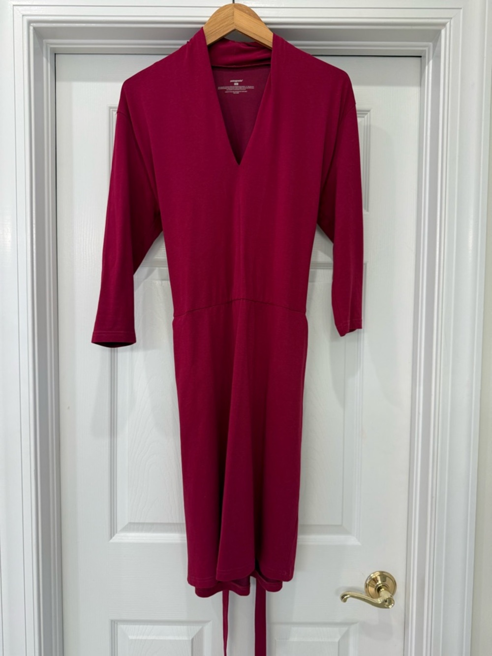 Women's V-Neck Long Sleeve Dress in Berry